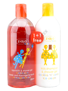 Ziaja Kids Bubble Gum Spuma de baie  duş pentru copii 500 ml+sampon-gel Cookies 