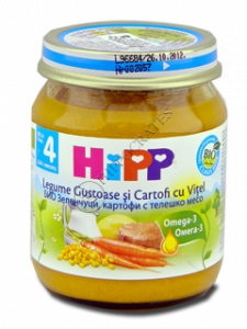 HIPP Meniu cu carne, Legume si cartofi cu carne de Vitel (4 luni) 125 g /6152/
