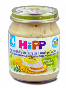 HIPP Meniu cu carne, Porumb dulce cu piure de cartofi si carne de Curcan (4 luni) 125 g /6203/