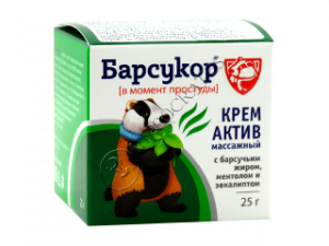 Барсукор крем-актив массажный с барсучьим жиром, эвкалиптом и ментолом от простуды